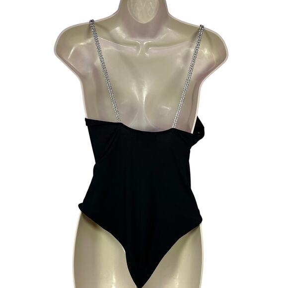Just Polly v neck Large diamond rhinestone bodysuit whimsygoth y2k emo glam - Picture 4 of 7